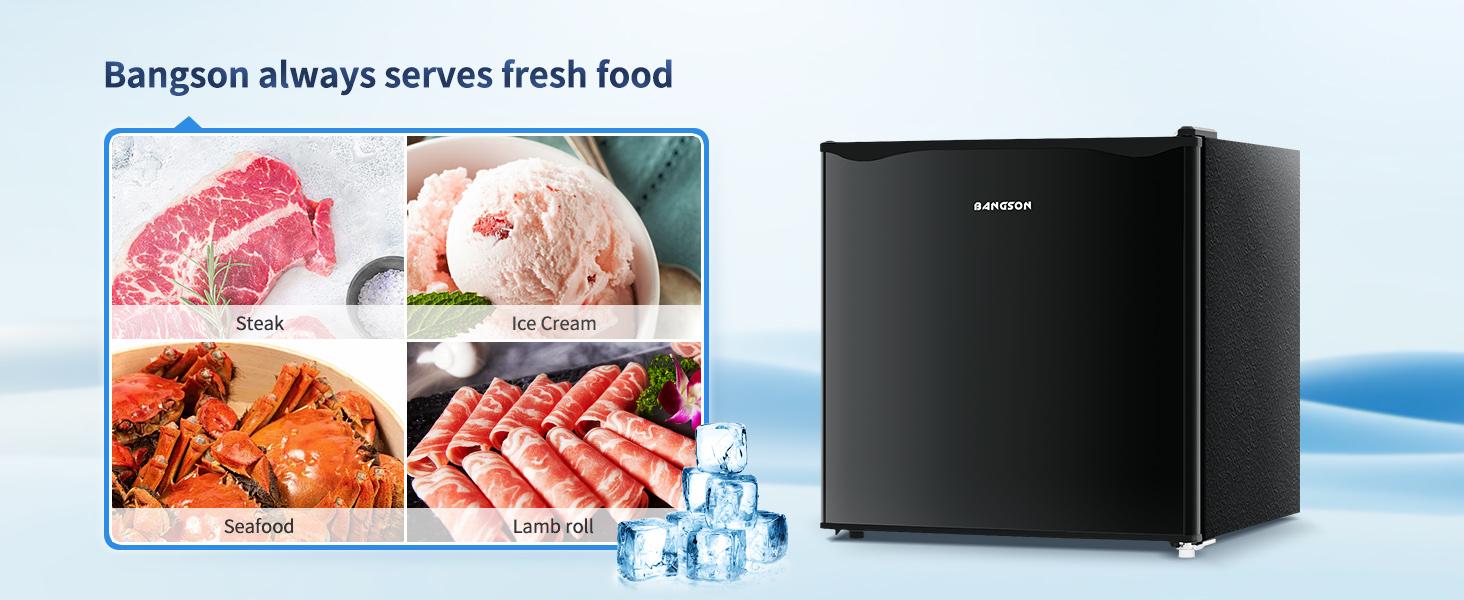 BANGSON 1.1 Cu.Ft Small Upright Freezer, Single Door Mini Freestanding Freezer, Adjustable Leveling Feet, Reversible Door, Adjustable Thermostat, Energy-Efficient & Quiet, Compact Design, for Apartment/Dorm/Kitchen, Black & Silver Portable Refrigerator Ho