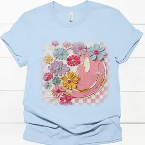 Vibrant Painted Floral Smiley Face Direct-To-Film (DTF) Ready-To-Press Print - Brighten Your T-Shirts, DIY Printmaking Accessory