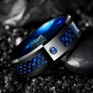 1pc black dragon patterned Men's ring set in blue red and green carbon fiber made of stainl steel couple ring