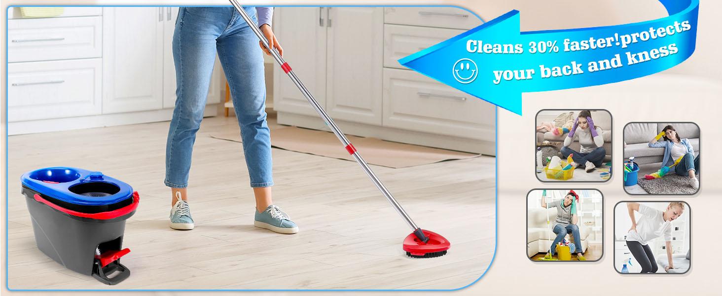 Removable Head Microfiber Mop Pads with Brush - Topwire Spin Mop Replacements, Machine Washable Accessory for Ocedar RinseClean 2-Tank System, Kitchen & Hard Surface Cleaning, Removable Head Mops Scrubber summerwins