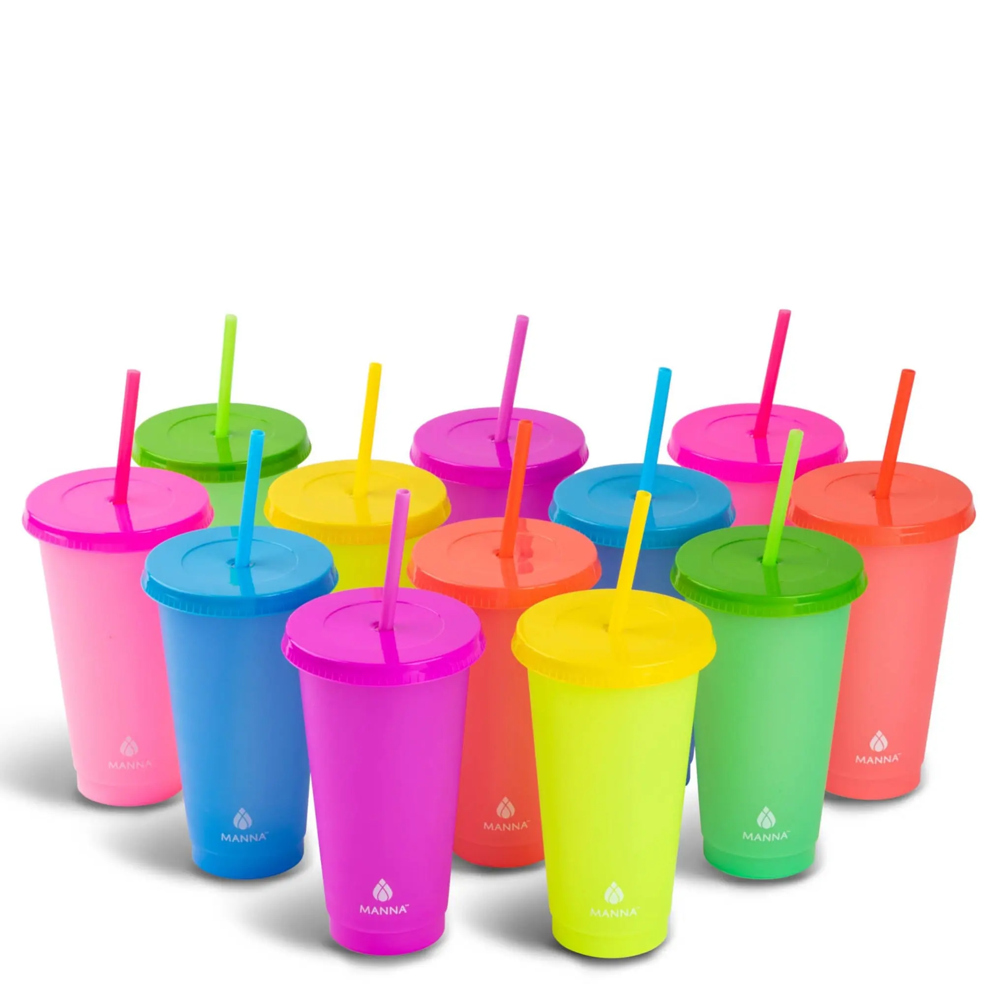 24-Piece Reusable Thermochromic Rainbow Drinking Tumbler Set - Color-Change Effect, Color-Coded, Portable, Hand Washable Kitchenware Drinkware for Cold Beverage Lovers with Refillable Straws, Durable ABS Plastic Water Bottles, With Lid Straw, Vibrant, 24O