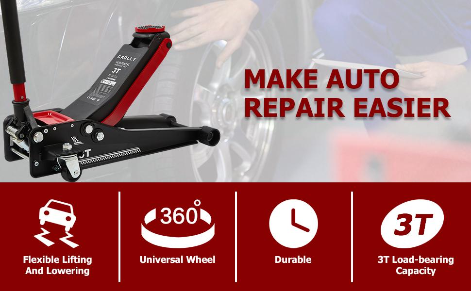 3 Ton Low Profile, Heavy-Duty Steel Racing Floor Jack with Dual Pistons Quick Lift Pump, with Lug Wrench Lifting Range 3.35"-19.69"