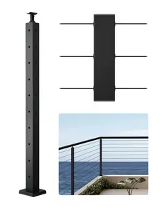 36x2x2 Inch Black Stainless Steel Corner Cable Railing Post 1-Pack with L-Shaped Pre-Drilled Holes Horizontal Curved Bracket