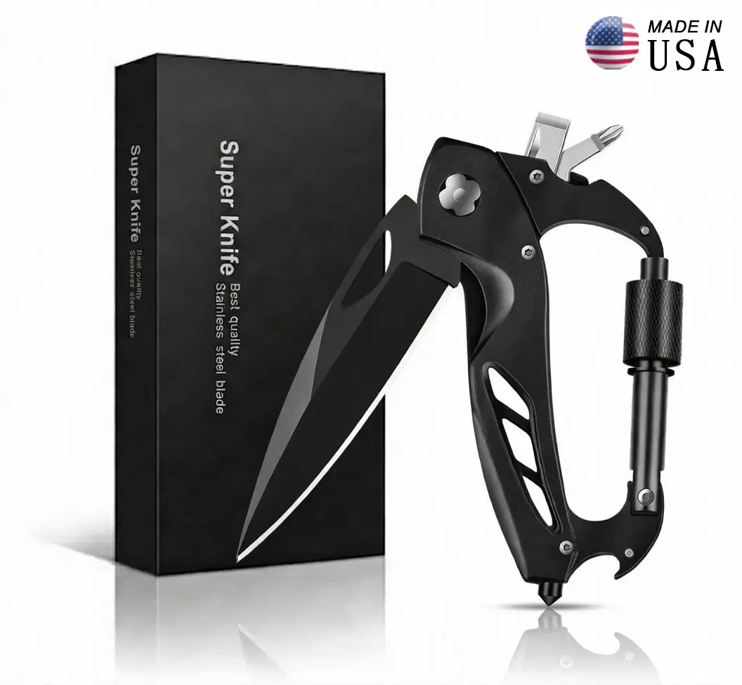 6-in-1 EDC Carabiner Multipurpose Tool - Pocket Knife, Bottle Opener, Glass Breaker, Portable Repair Tools - Compact Survival Gear for Camping - Dad Gadgets, Gift for Brother (Multitools & Accessories)