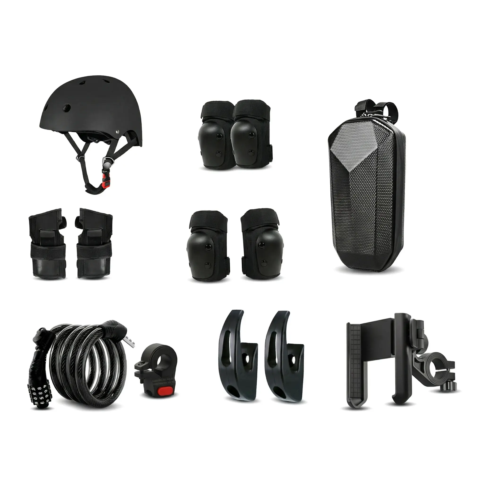 Unisex Skateboard Safety Pads Set - Helmet, 2 Elbow Pads, 2 Handlebar Extensions, Multi-Part Body Protectors, Coiled Cable Lock, Phone Mount, Storage Bag (Youth/Children Secure Fit Adjustable Bundle for Beginners, Toys & Hobbies)