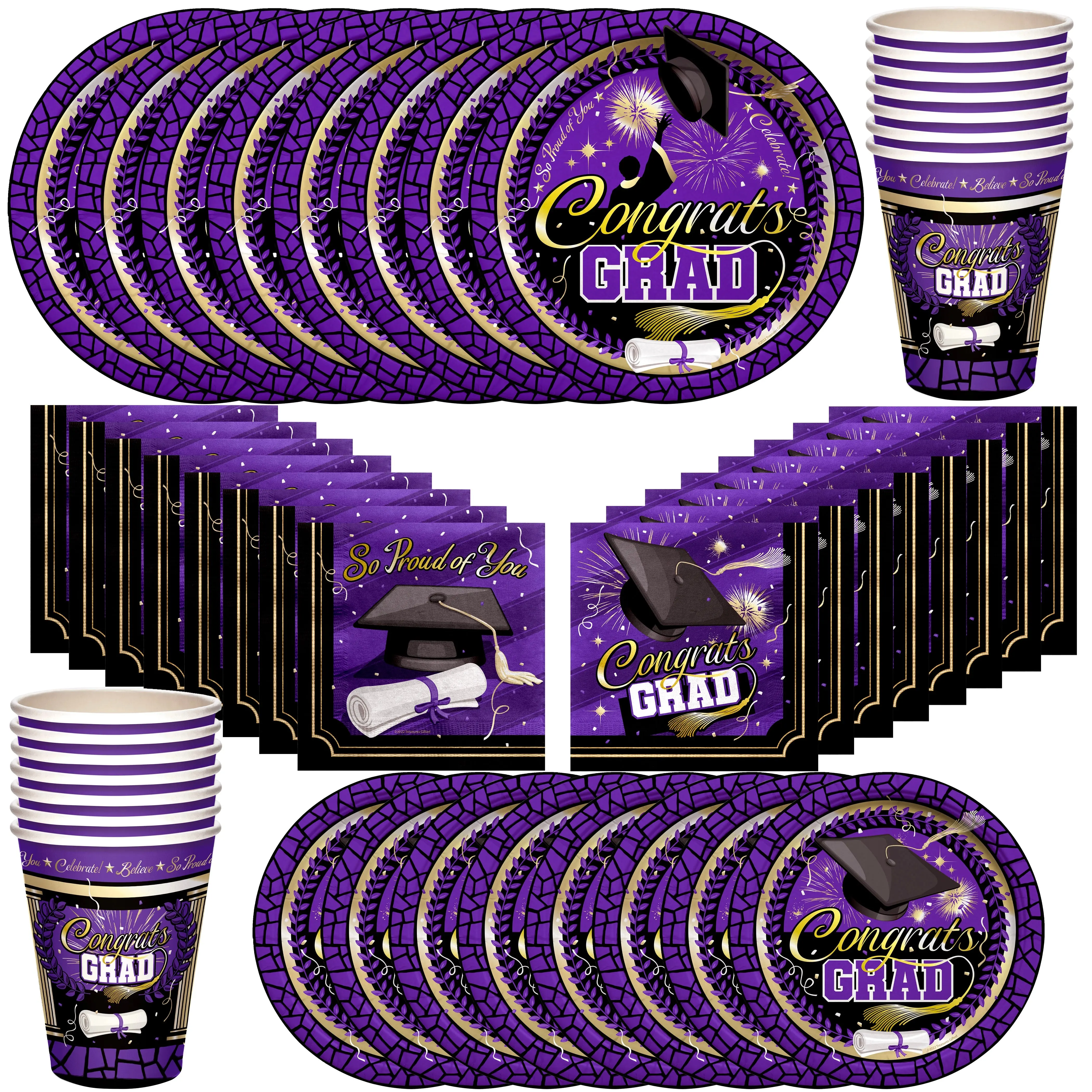 Purple Graduation Party Tableware Classic Set for 16 Guests