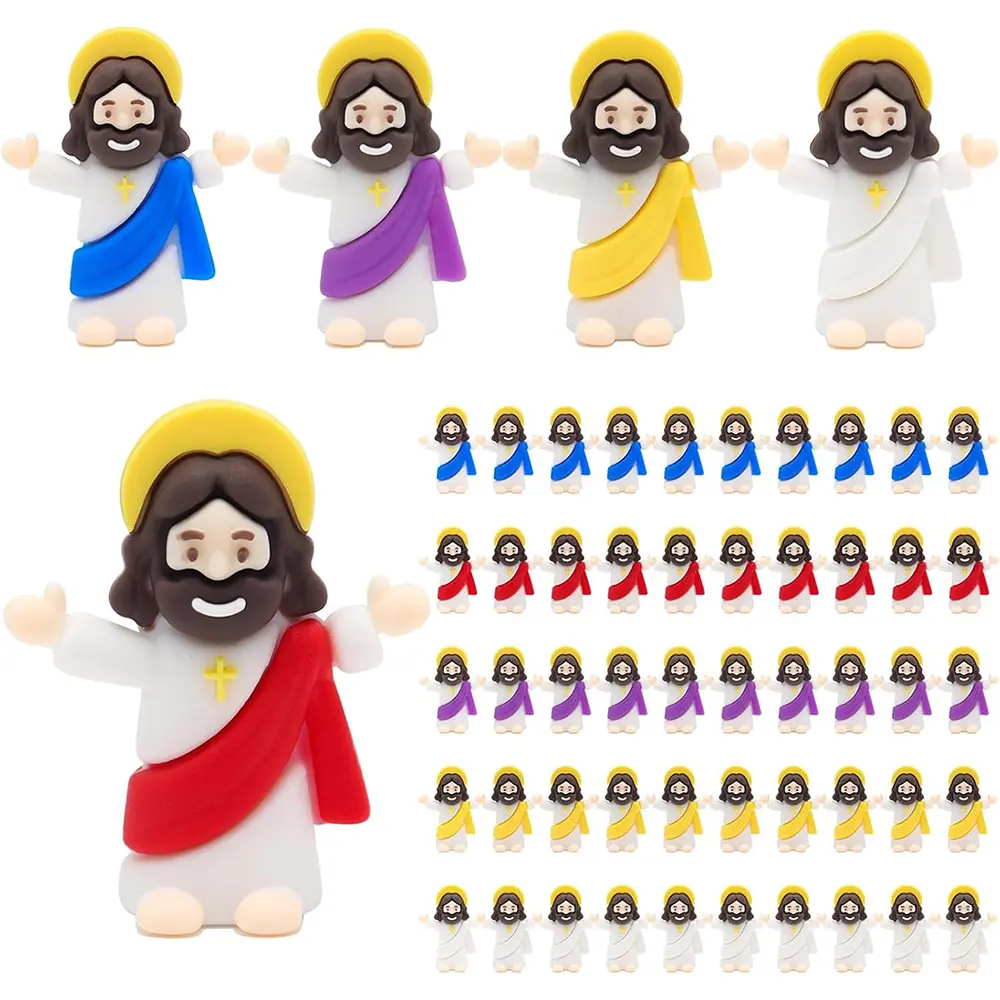 Bulk Mini Open Arms Jesus Figurines (10-50 Pcs) - Drop-Proof Soft Rubber Religious Decoration with Halo-Christ Cross Print, Catholic Kids Toys for Easter Egg Fillers, Party Favors, Bags, Religious Supplies, Decor, Cruise Ships