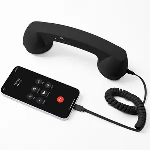New TYPE-C Straight Plug Phone Retro Mute, C-Style No Conversion Needed, External Call Handset with Simple Ergonomic Design in Colorful Various Dreamy Colors Portable Mini audio Black Headset