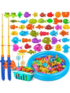 Magnetic Fishing Game Bath Pool Toys ,48pcs Fishing Toys Game Floating Fish Magnet Pole Rod Net Education Teaching and Learning ，Christmas gifts, birthday gifts, premium gifts Inflatable