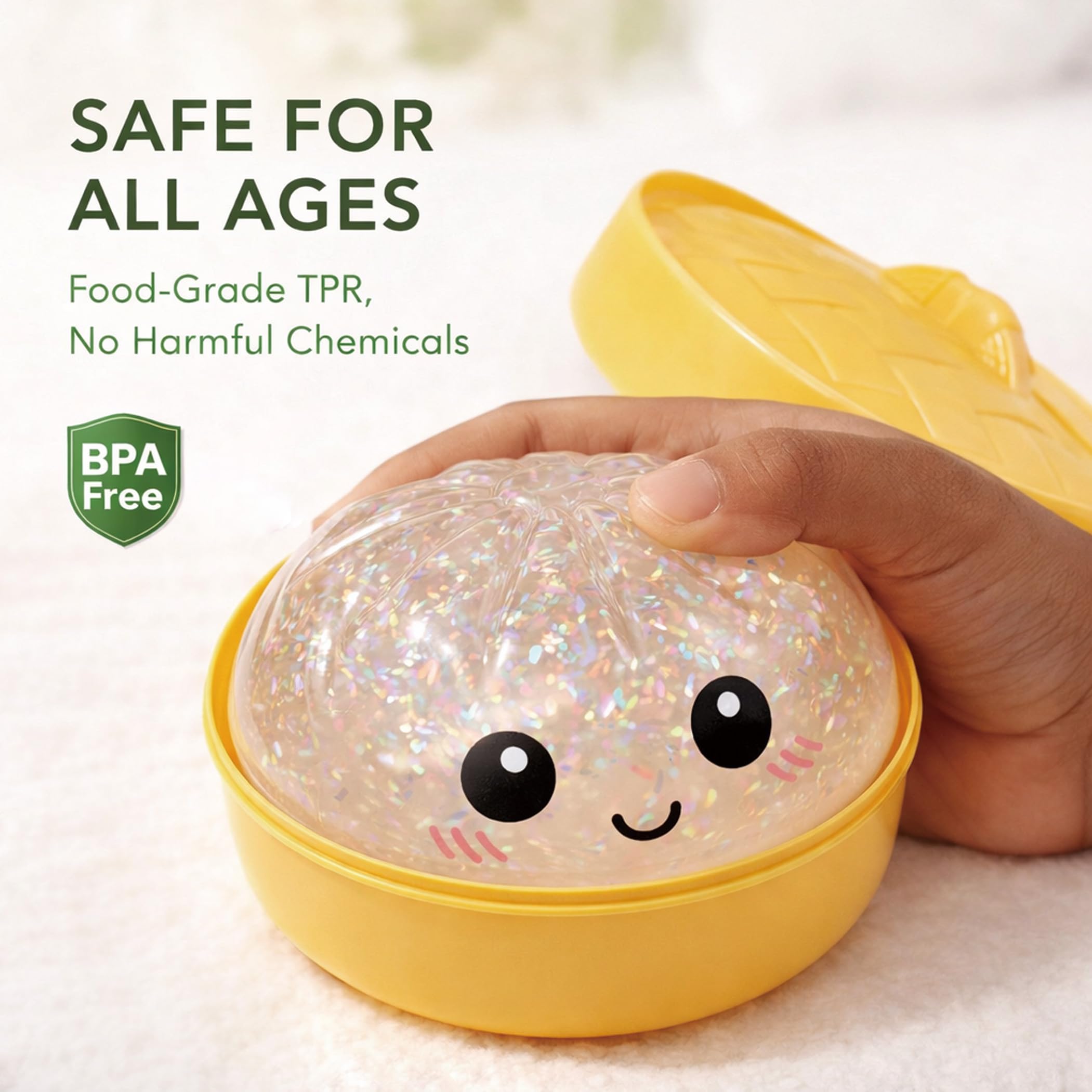 2026 New Stress Relief Glitter Squishy Dumpling Toy | Cute & Fun Squeeze Toy for All Ages | Sensory Autism Gift, Adorable Gyoza Shape