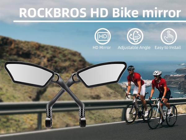 ROCKBROS HD Blast-Resistant Bike Mirror Adjustable Handlebar Mount 21-26mm Clear Secure View Shock-Resistant Mount Easy Installation Durable & Adjustable Convex Lens