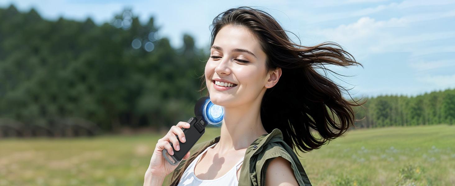 Ice-Cooling Turbo Fan | 5-Speed Handheld Portable Fan – 12H Rechargeable Personal Cooling Fan for Travel, Outdoor, Camping & Hiking | Perfect Gift for Him & Her