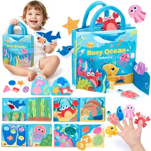 hahaland Ocean Busy Book for Toddlers 1-3, Montessori Toys Sensory Activity Busy Board, Travel Toy for 1 2 3 Year Old Boys Girls, Educational Fine Motor Skills Learning Toy, Toddler Birthday Gift