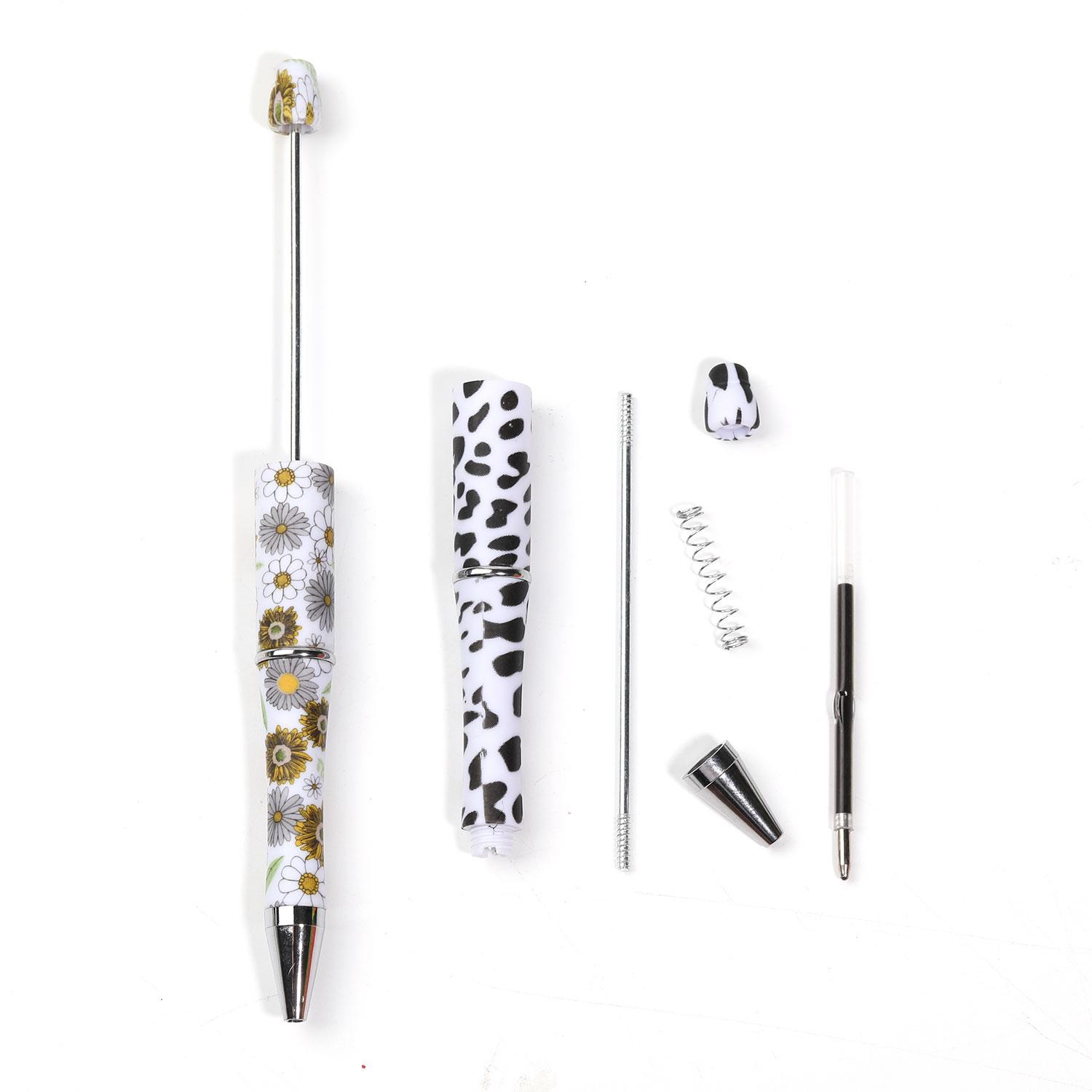 【P1] (Qty 10 for solid and print) Standard Beadable Pens - Black Ink, Durable Plastic, Easy DIY, Fun Creative Gift for Home Office School Business