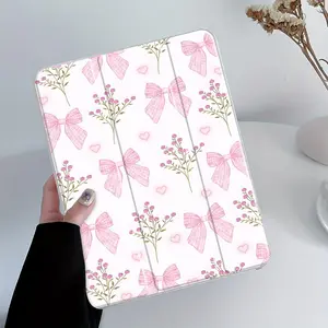 Bowknot & Flower Pattern Tablet Case, Acrylic Protective Case with Pencil Holder, Suitable for Ipad mini pro air Trifold Stand Protective Cover for iPad