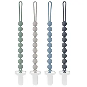 Pacifier Clips Silicone, 4-Pack Pacifier Holder Clip with Stylish Round Design, 100% Food Grade Silicone, Safe Essentials for Newborns Baby Boys and Girls