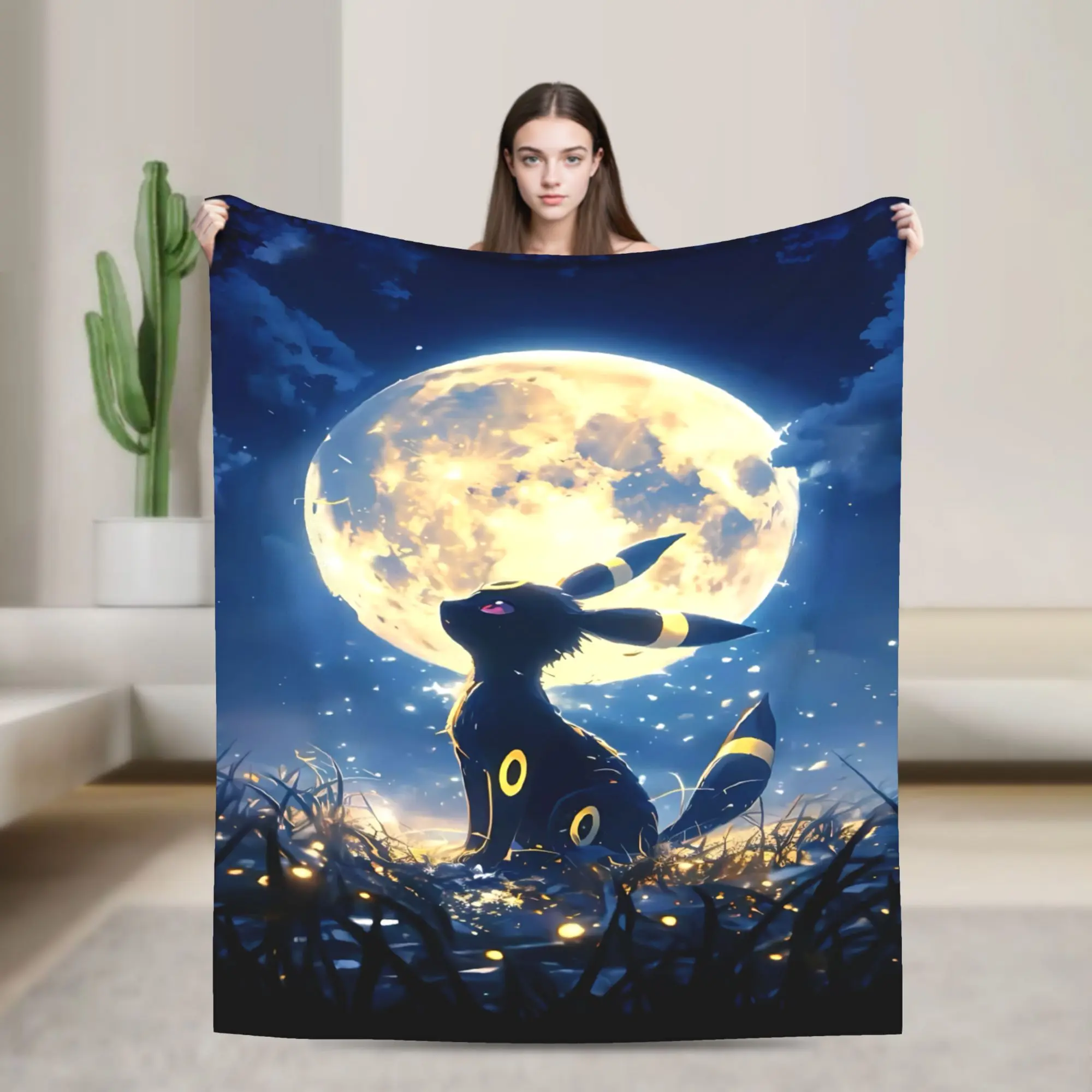 Anime Cartoon Eevee Umbreon Flannel Blanket Soft Cozy Warm Throw Blanket for Bedroom, Dorm Room, Sofa, Couch and Living Room, Perfect Fan Gift Multiple Sizes, Room Decor, House Decor,,circus,cheetah,print,,capybara