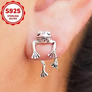 S925 Silver Retro Frog Earring Set - Exquisite animal shaped earrings, exquisite details, fashionable holiday accessories, suitable for women, classic jewelry gift creativity