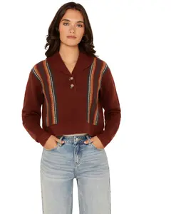 Cleo + Wolf Women's Collette Striped Print Long Sleeve Sweater - Clfa24sw92-Brdybn