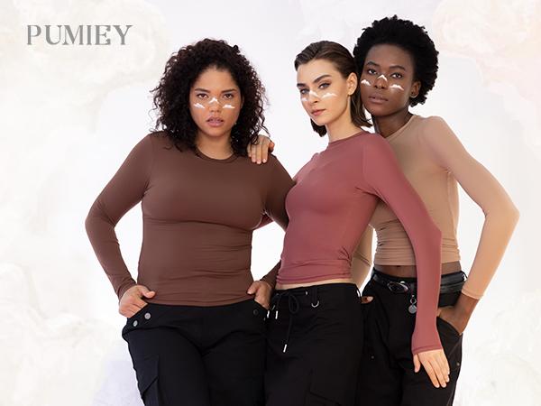 PUMIEY 【Live Only】Long Sleeve Crew Neck Basic Tee Fabric Top Womenswear Cloud Streetwear