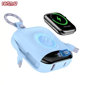 RETMSR 5000-10000mAh Multifunctional Power Bank, 10000mAh Pocket-Sized Compact Blue Mobile Accessories for Phones & Watches, Fast Charging with USB Type-C Cable, Magnetic for Travel Outdoor Use