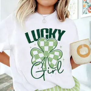 [Cotton T-Shirt] Tweed Girl - A Girl's Outfit: St. Patrick's Day Bear Print Crew Neck Short-Sleeved T-Shirt. Spring, Summer, And Autumn Student/Young Children's Short-Sleeved Top - A Fun And Colorful Short-Sleeved T-Shirt That Inspires Every Child's