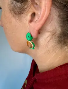 Turtle Chomper Earrings | 3D Printed Sea Turtle Jewelry | Cute Animal Earrings | Ocean Lover Gift | Nature Statement Earrings