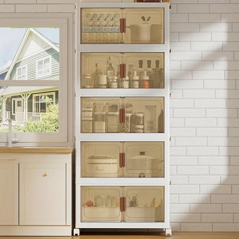 [Space-saving Storage Box]stackable storage box-Space-saving, storage cabinet, folding cabinet with covered wheels, can store clothes, snacks, toys, closet and book storage, open front door