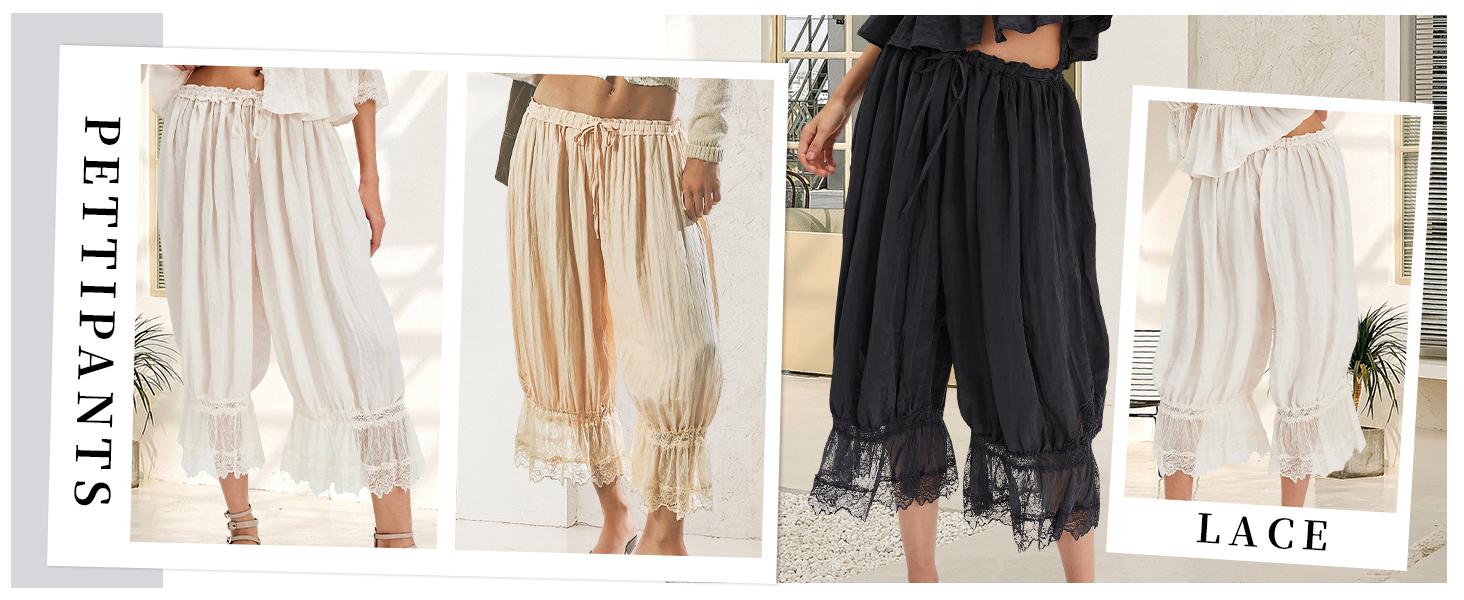 Lace Bloomer Pants for Women Capri Yoga Pants YeeZaa Y2k Elastic Waist Lace Patchwork Pettipants Ruffle Long Going Out Streetwear Lightweight Flared Slips Pants Pajama Bottoms 2026 Spring Summer Fashion Forever Young Bloomer Pants SpringStatements