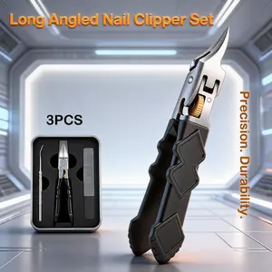 Toenail Clippers for Thick Nails, Recommended by Podiatrists — Ideal for Thick and Hard Toenail Trimming and Foot Care for Seniors, Men, and Women. Gift Set of Three Pieces, Includes Toenail Cleaner and Nail Buffer. Essential for Home Care.