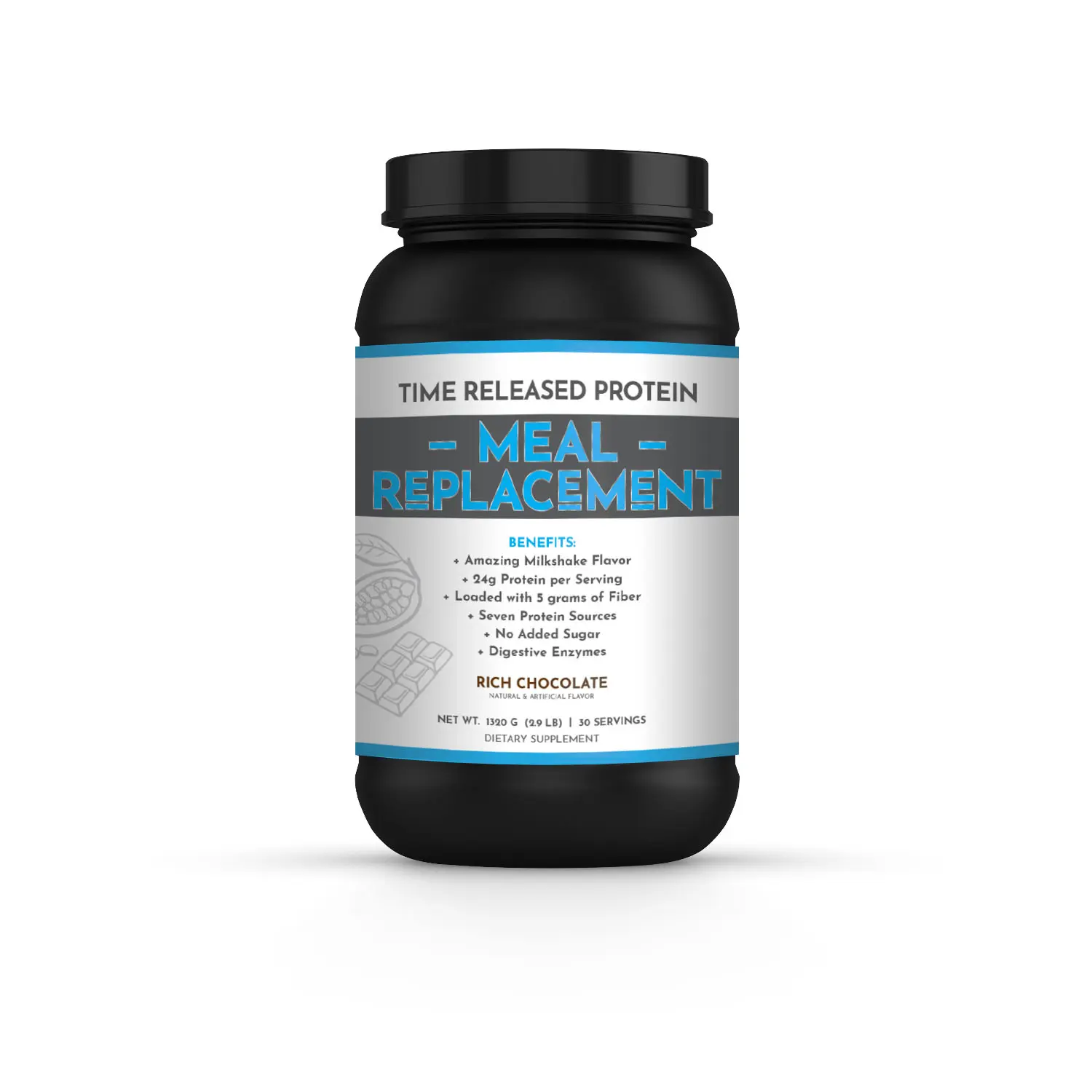LRW Chocolate Meal Replacement Supplement with 7 Proteins, Digestive Enzymes, and Essential Amino Acids for Lean Muscle Growth