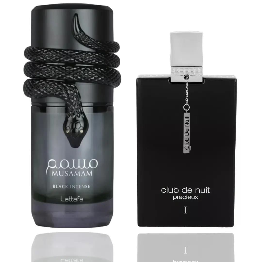 Lattafa Musamam Black Intense & Club de Nuit 2-Piece Bundle Set, Deep Scent, Dark Profile Double Pack for Men's Fragrance, Fragrances And Perfumes, Men's Cologne
