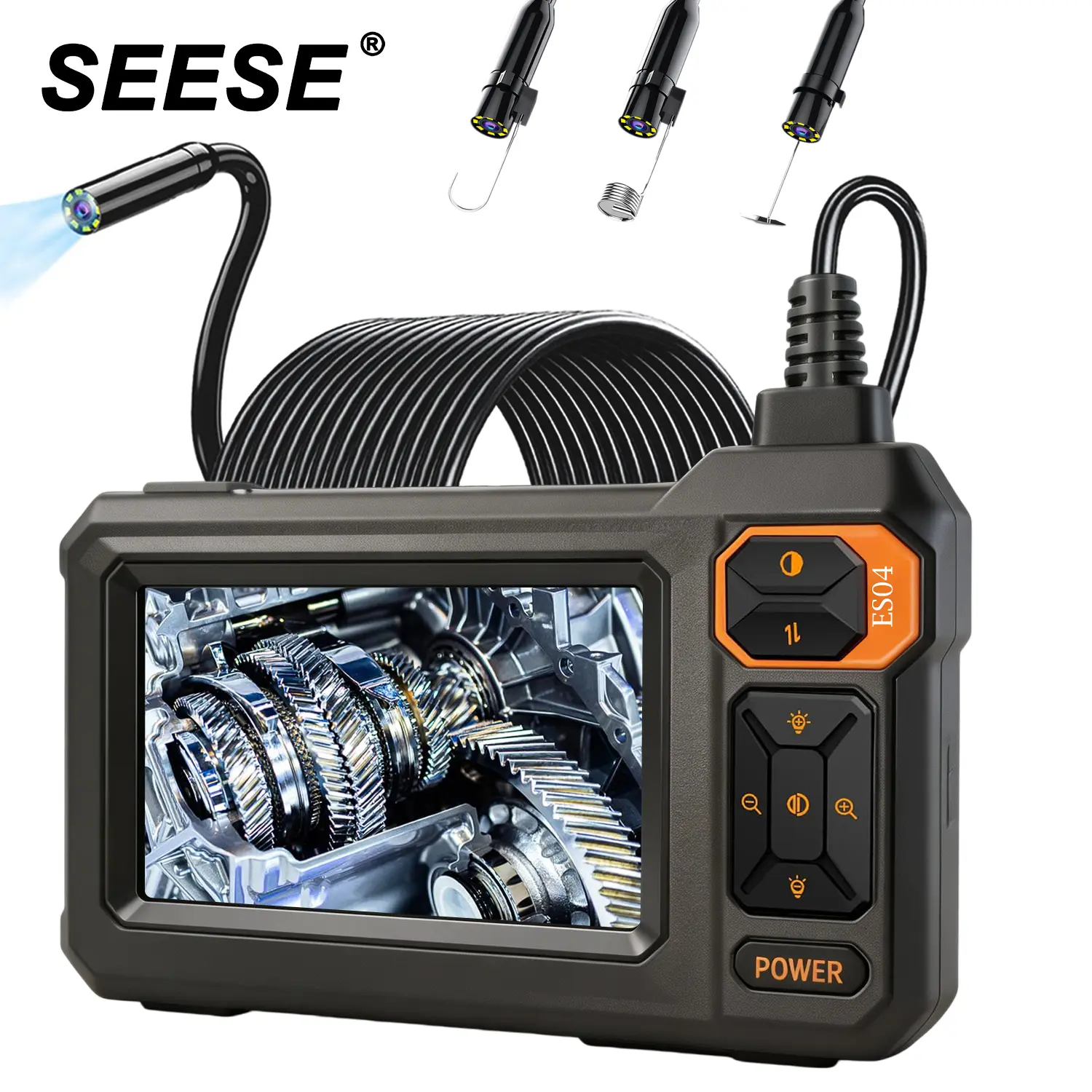 SEESE 16.5FT Borescope Camera with Light, 4.3" HD Screen, Waterproof Endoscope with 8 LED Lights, Semi-Rigid Cable for Sewer, Drain, Pipe Inspection