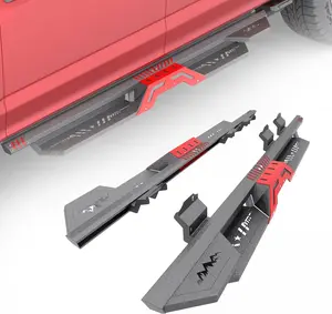 Two Raised Steps Running Boards, Off-Road Style Steel Side Steps Assembly Compatible with Ford F-150 Super Crew Cab (4 Full-Size Door) 2015-2017, Heavy Duty Bolt-on Side Step Nerf Bars Rock Sliders