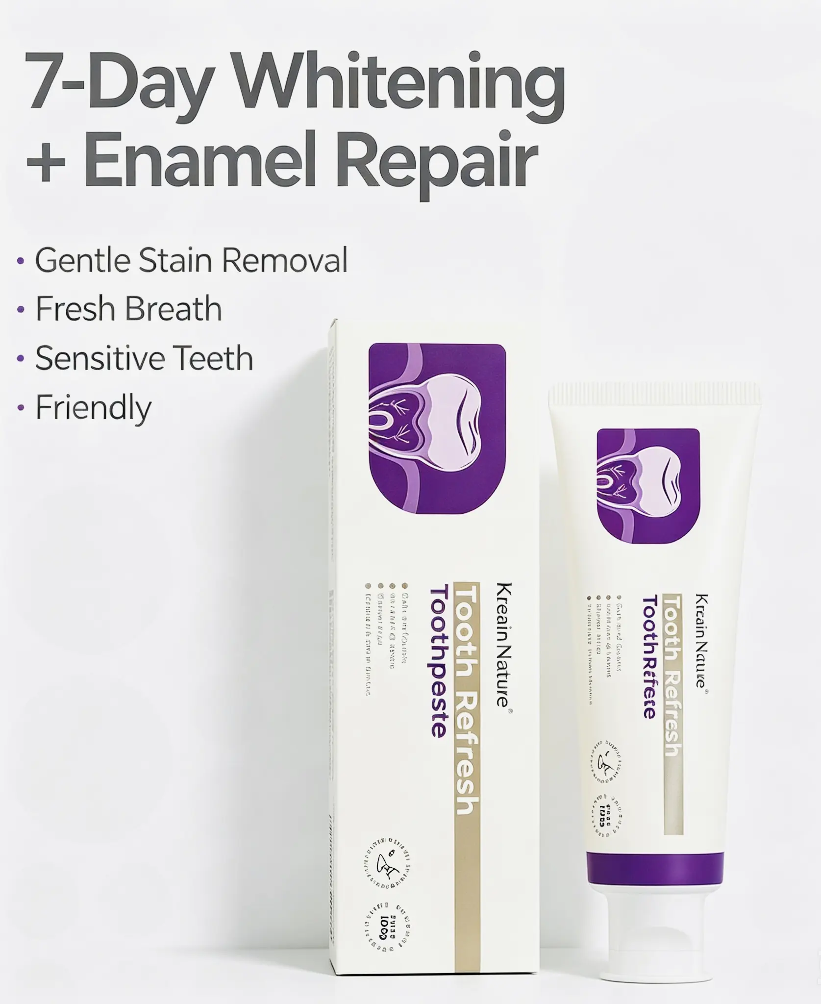 Kreain Nature Oral Care Toothpaste - Natural Gentle Formula, Fresh Breath & Tooth Loss Prevention, Effective Teeth Whitening, Removes Stubborn Dental Stains, Repairs Enamel, Long-Lasting Mint Freshness, Safe for Daily Sensitive Teeth Use