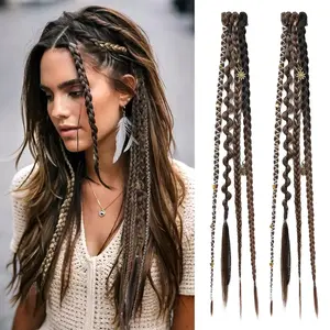 2 PCS Boho Clip In Braids with Beads & Charms | 20" Synthetic Hair Extensions for Festival, Cosplay & Daily Style
