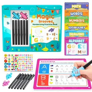 Kiditos Reusable Grooved Handwriting Workbook Set with 6 Books for Kids, Magic Ink Tracing Books, Educational Learning School Supplies, Ideal Gift for Birthday Christmas Halloween Thanksgiving