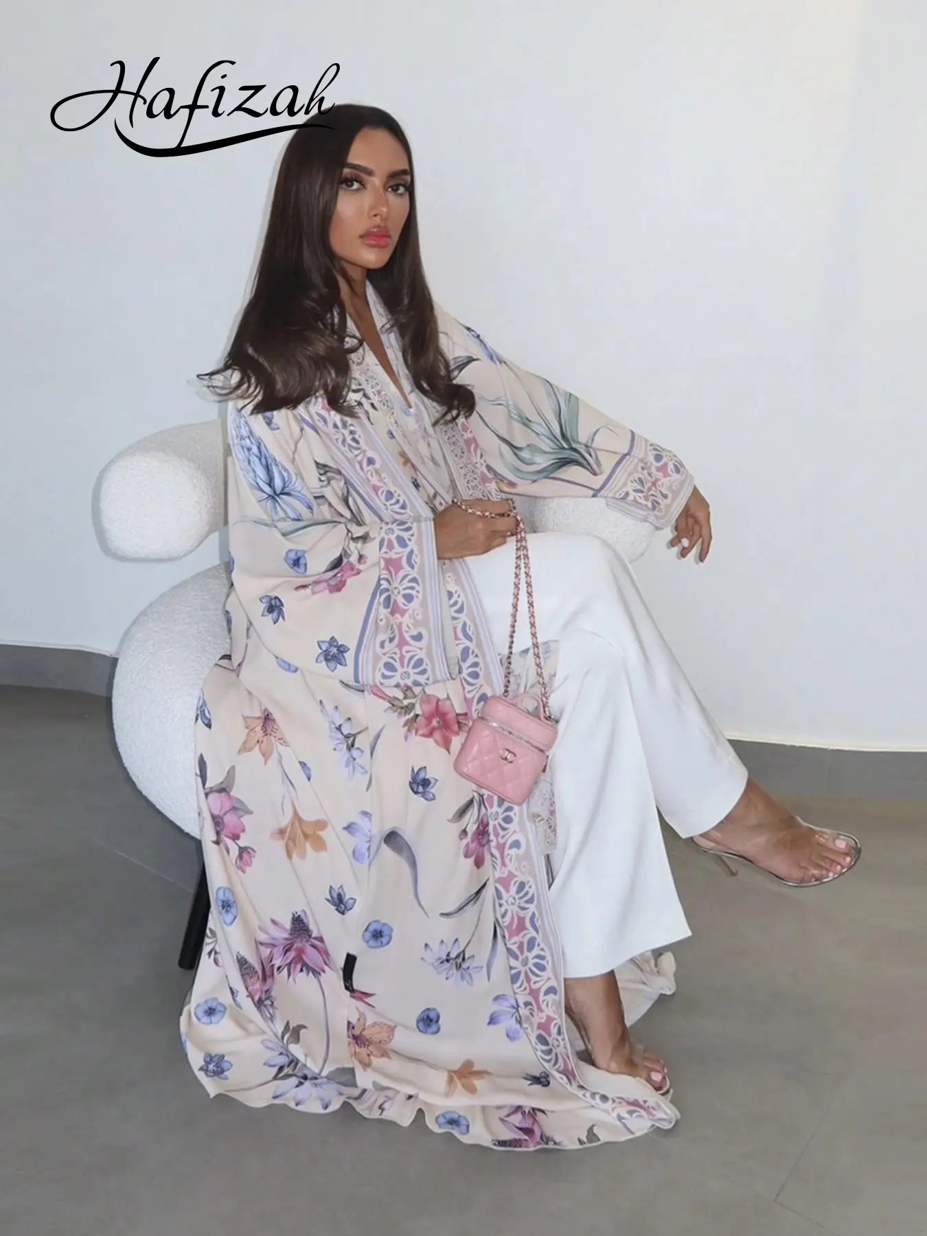 Women's Floral Print Loose-Fit Long Abaya, Elegant All-Season Outerwear, Lightweight Middle Eastern Style Women's Chic Clothing, Elegant Islamic Clothing, Muslim Clothing, Womenswear