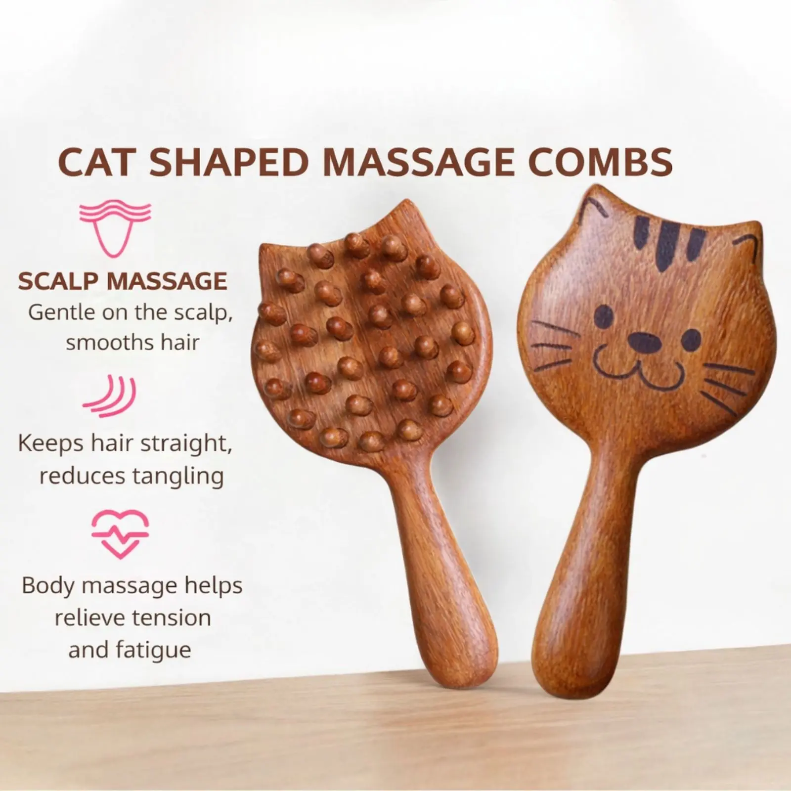 Cat-shaped Scalp Massage Comb, Head Massage Comb Made Of Fragrant Wood