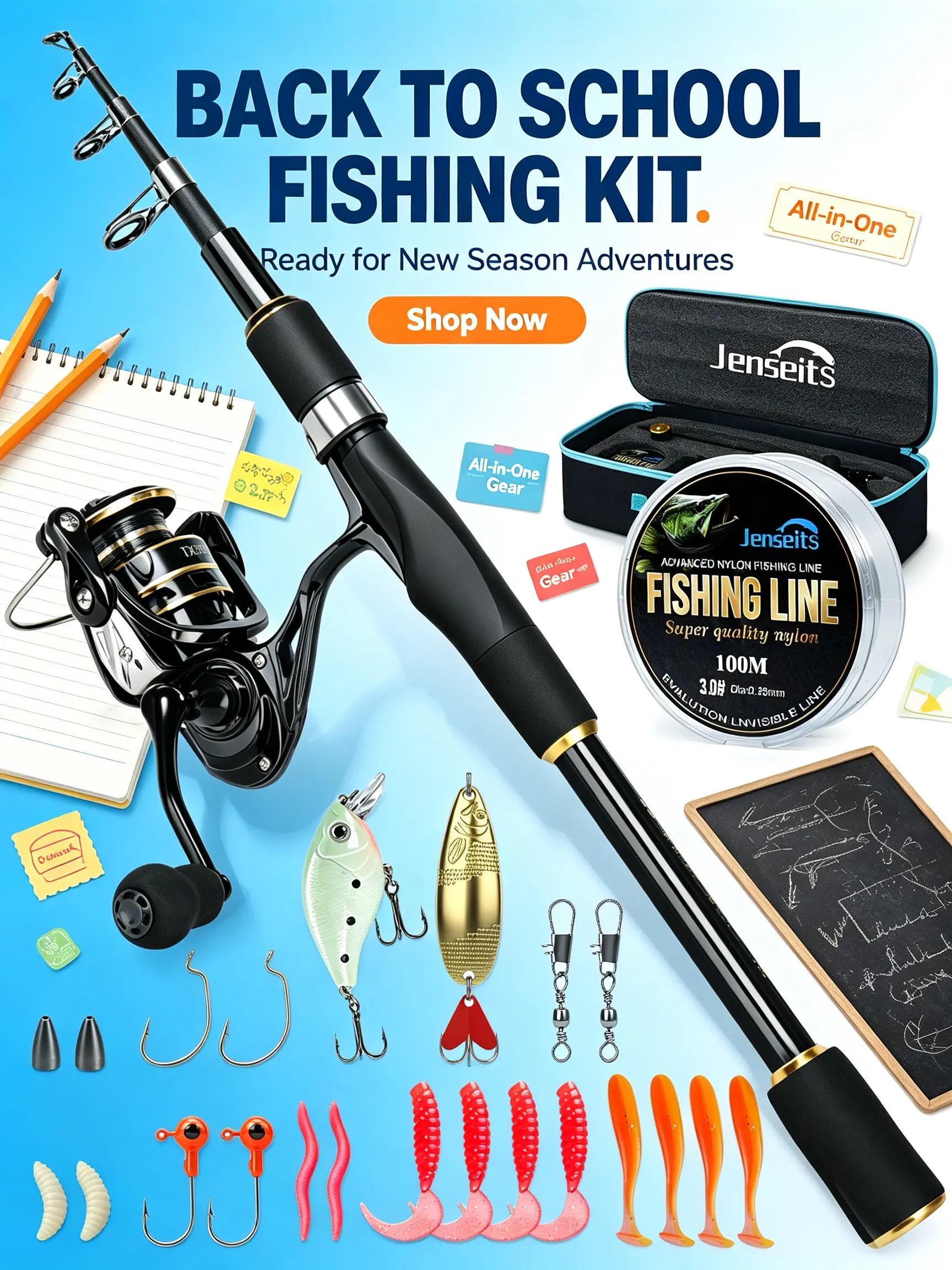 [Back to school] Jenseits 6Ft Fishing Rod and Reel Combo - Carbon Fiber Telescopic Fishing Pole with Spinning Reel 5.2:1 Gear Ratio - Portable Travel Fishing Kit with Lures, Line & Carrier Bag for Beginner Adults tiktokshopbacktoschool