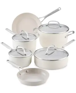 KitchenAid Hard-Anodized 10-Piece Ceramic Induction Cookware Set with Even-Heating Aluminum & Nonstick Coatings for Superior Performance - Glass, Aluminium