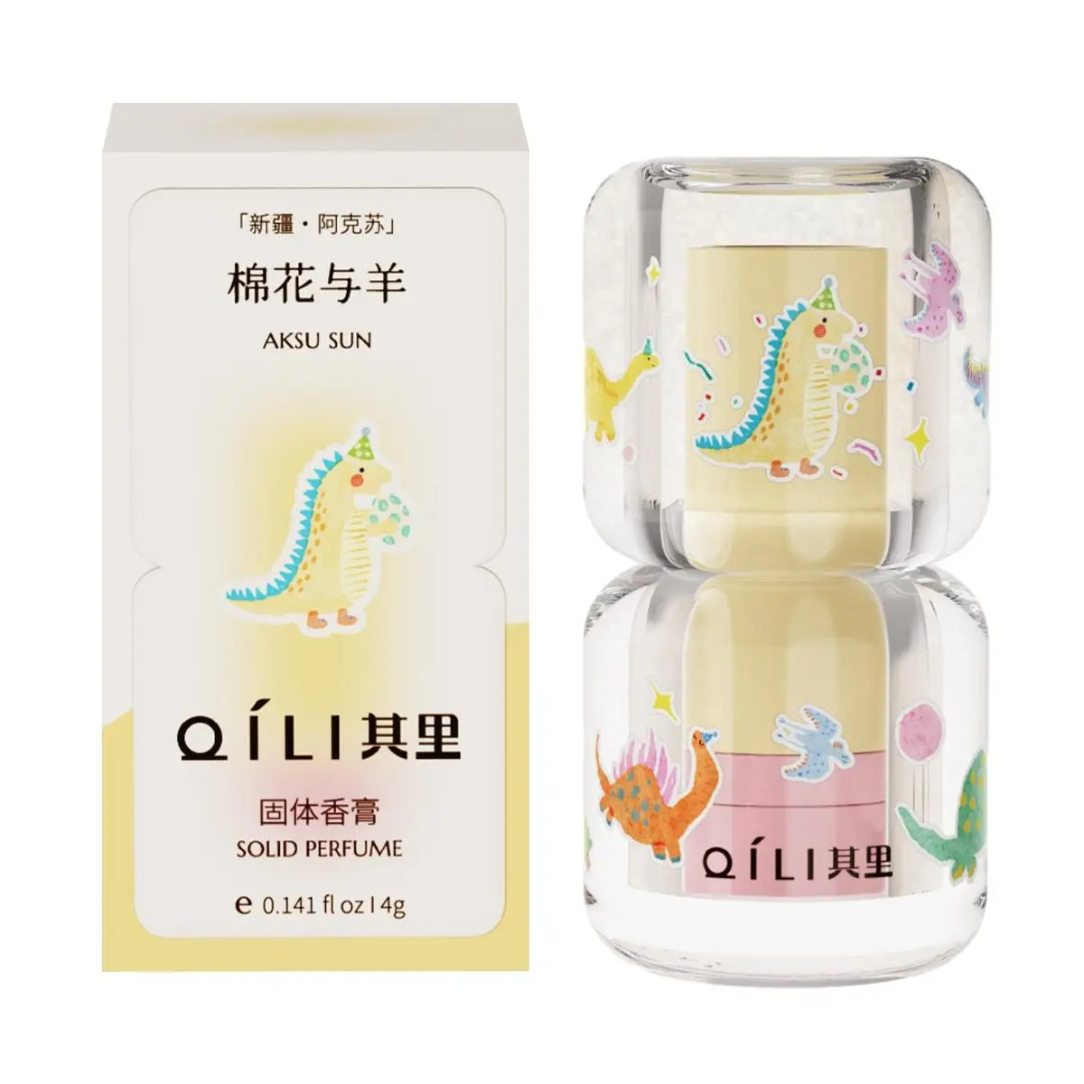 QILI Dinosaur Solid Perfume Balm - Long-lasting Portable Fragrance, Cotton & Cashmere Scent, Creamy Woody Notes, 4g