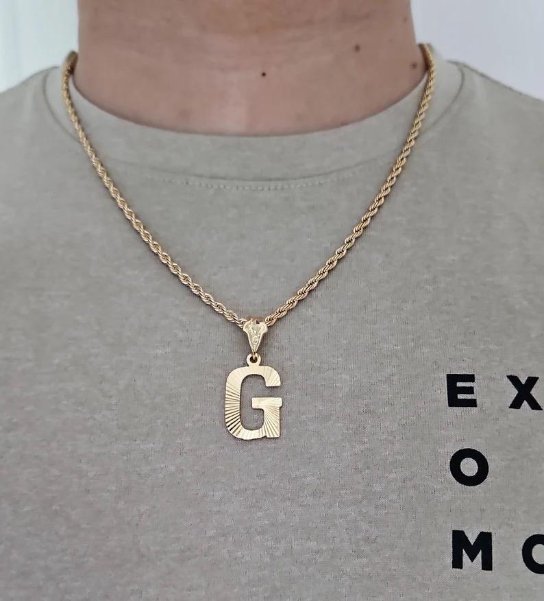 Gold Initial Necklace. 14k Heavy Plated Gold, 4mm French Rope Chain, Lifetime Replacement Guarantee Gold Initial Necklace. 14k Heavy Plated Gold, 4mm French Rope Chain, Lifetime Replacement Guarantee