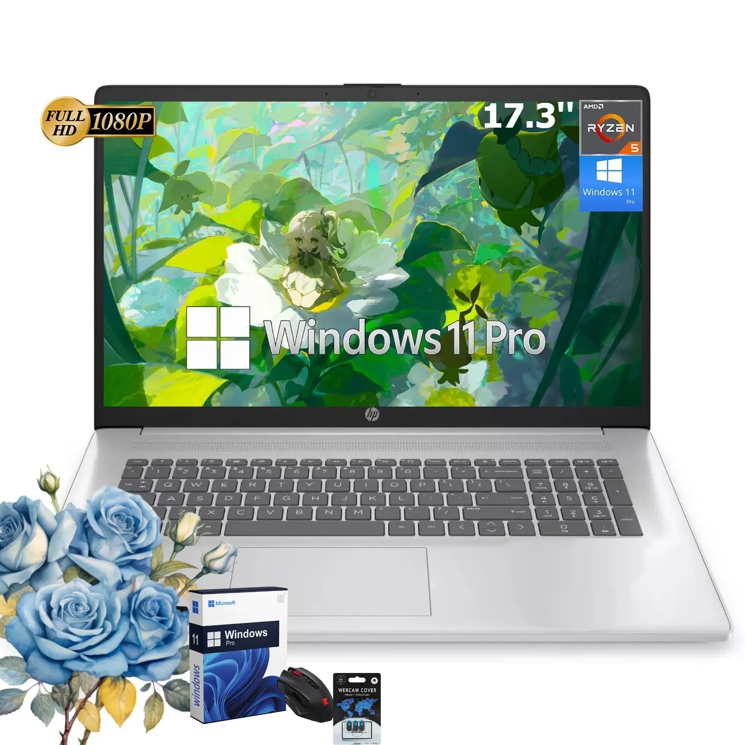 HP 17.3-inch Work Laptop & Student Laptop Computer - AMD Ryzen 5 7430U, Windows 11 Pro, Up to 32GB RAM, 512GB SSD, Fast Charge, Wi-Fi 6, FHD Anti-Glare Display, Bundle Accessory