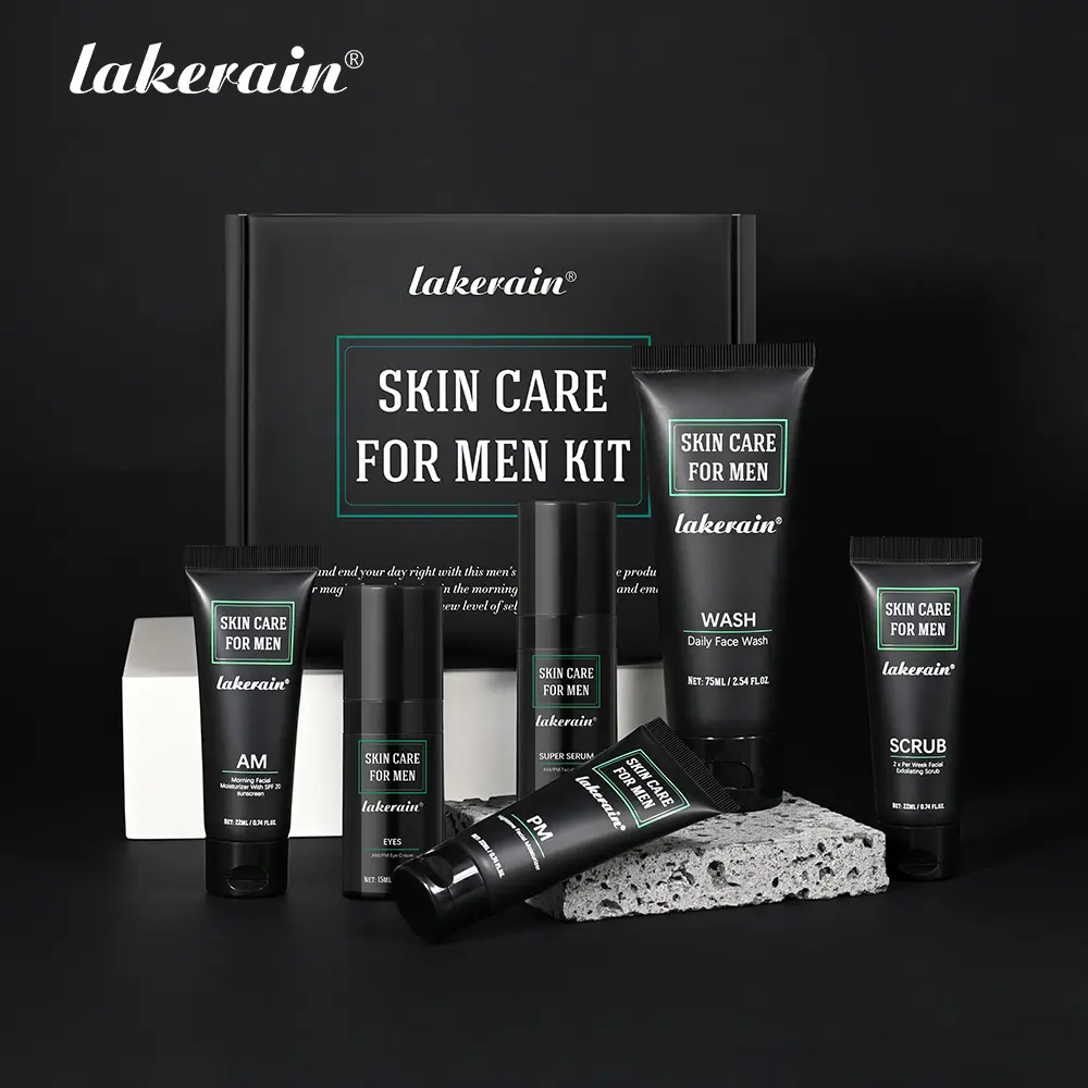 Men's Complete Skincare Routine Face Care Set,  6PCS/Set Oil Control, Hydration & Smoothing Kit | Mini Travel Size including Gentle Facial Wash Cleanser + Scrub + Day/Night Eye Serum + SPF Day Cream + Night Cream, Perfect for Business Travel & Daily Use