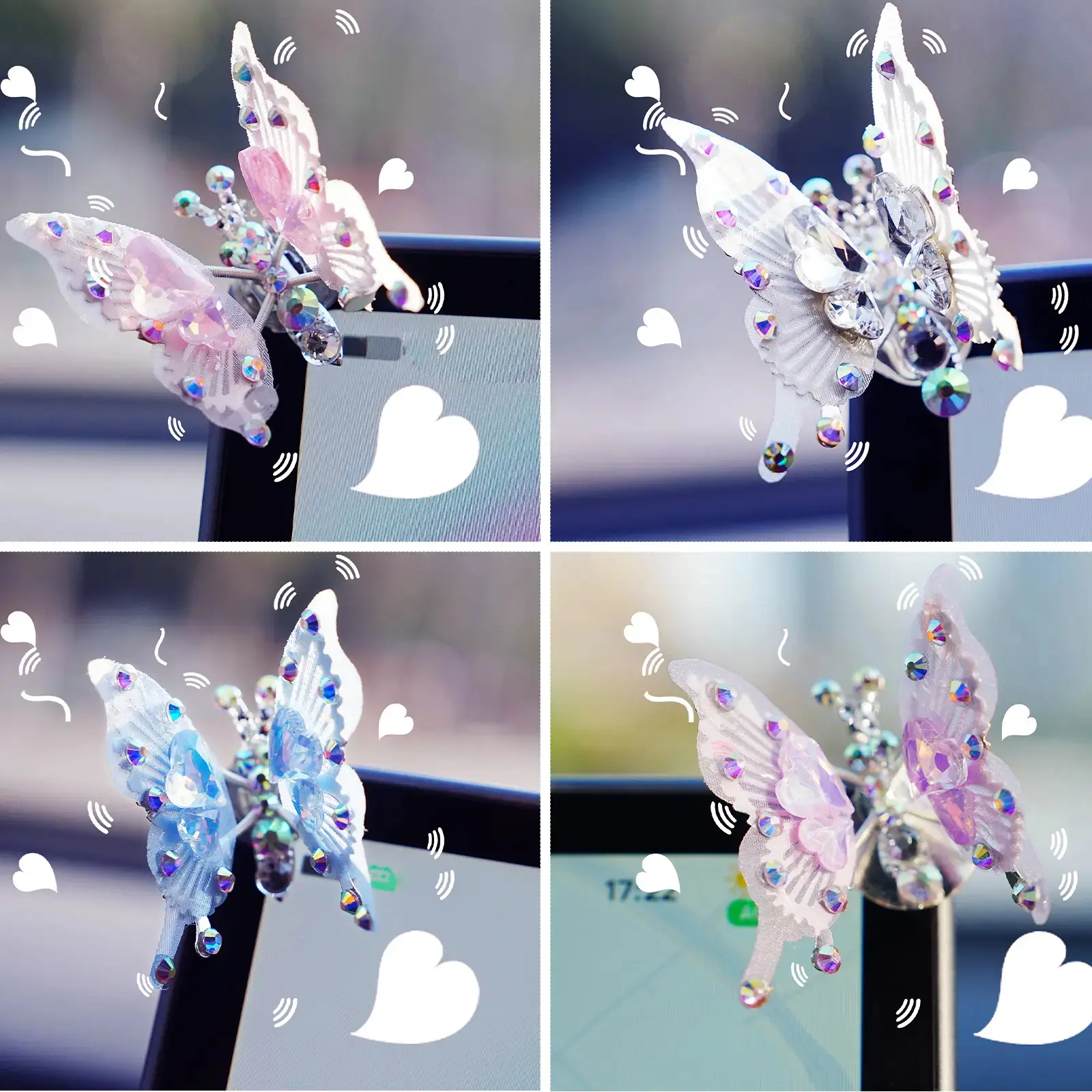 4pcs Flying butterfly decor Car accessories Home decor Wall stickers Pink butterfly Moving butterfly Purple car accessories Room decor Car ornament Car charm Car jewelry Butterfly jewelry for women Girls bedroom Decor pink room decor