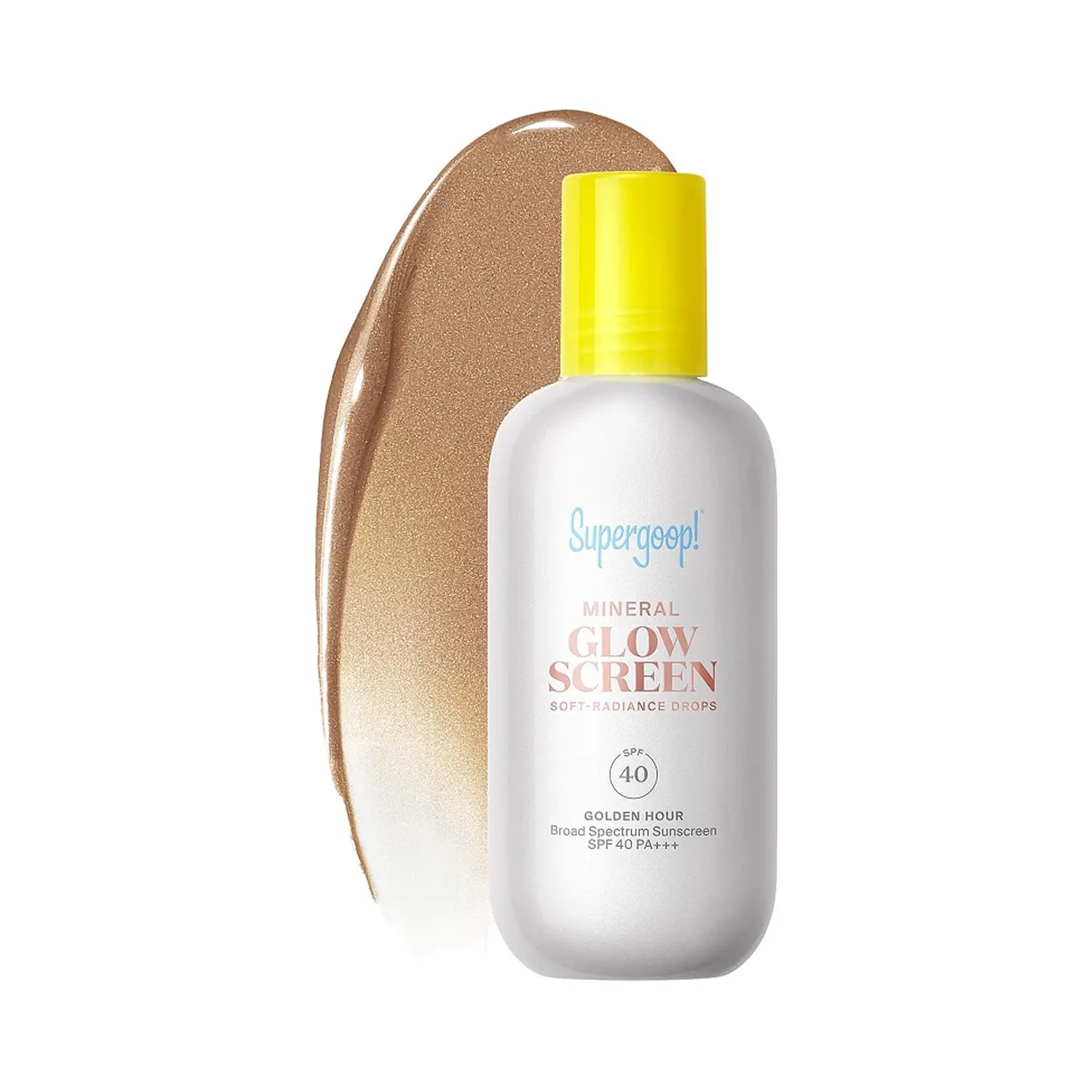 Supergoop! Mineral Glowscreen Soft-Radiance Drops Facial Sunscreen SPF 40 - Lightweight, Tinted, Radiant, Hydrating, Silky-Finish Mineral Blend for Sensitive Skin, Strawberry Scent, Flower-Infused, Makeup-Compatible