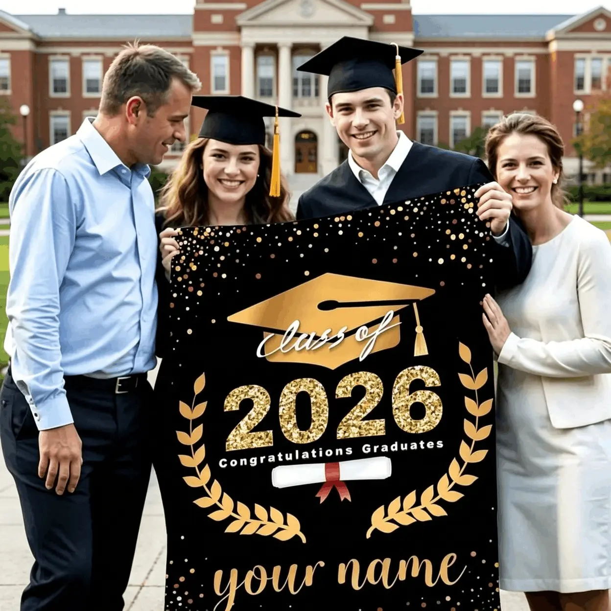 Personalizable Blankets - Customized 2026 Graduation Flannel Blanket, Personalized Name Text, Cap Diploma Glitter Print, Lightweight Wrinkle Resistant Soft Throw for High School Grads, Sofa Dorm Keepsake (Garden-Ready for Outdoor Lounging), Machine Wash