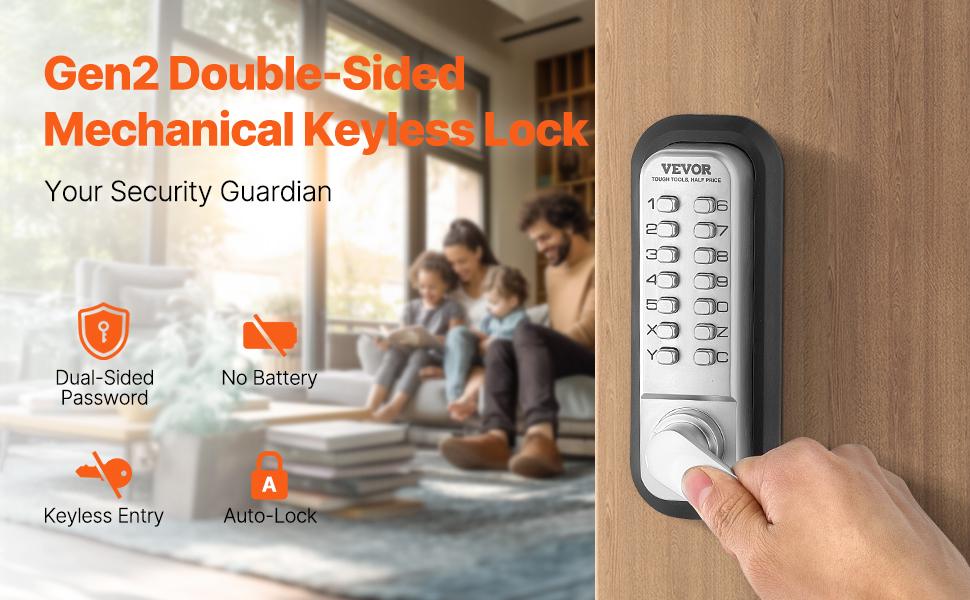 VEVOR Mechanical Keyless Entry Door Lock, 14 Key Mechanical Door Lock, Mechanical Keypad Door Lock with Handle, Double-Sided Stainless Steel Waterproof Keyless Gate Lock, for Home Office Yard, Sliver VEVOR Mechanical Keyless Entry Door Lock, 14 Key Mechanical Door Lock, Mechanical Keypad Door Lock with Handle, Double-Sided Stainless Steel Waterproof Keyless Gate Lock, for Home Office Yard, Sliver
