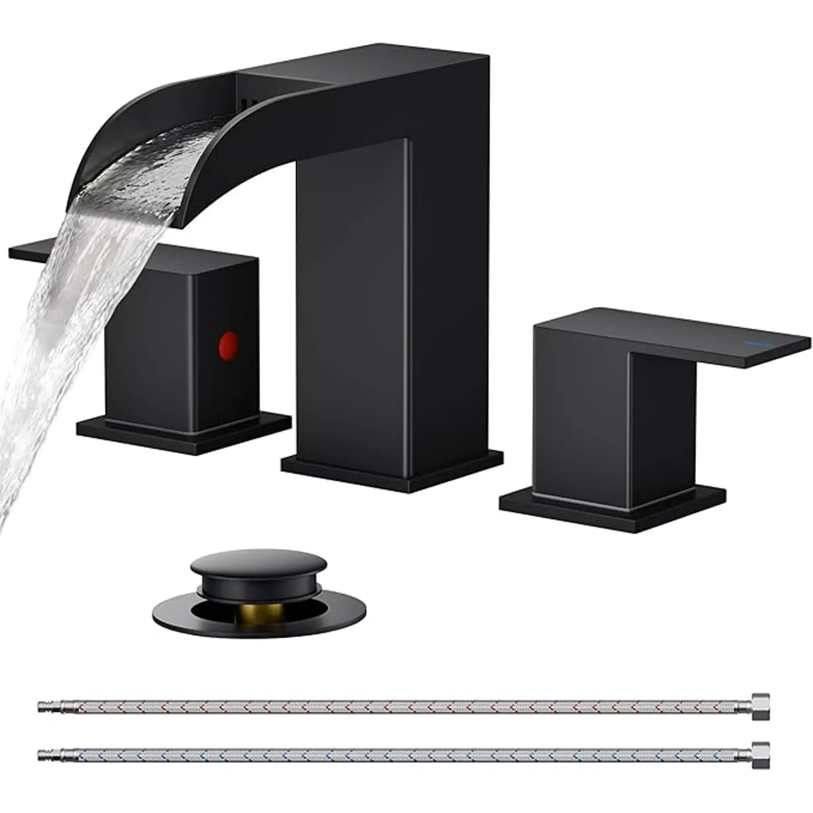 FORIOUS Bathroom Faucets, Waterfall Bathroom Faucet 3 Hole, 8 Inch Widespread Bathroom Sink Faucet with Metal Pop-up Drain and Hose, for Sink Vanity,home essentials homedecor